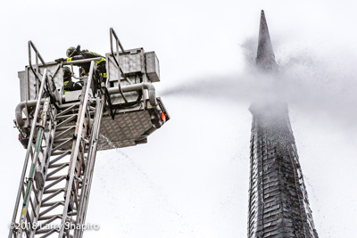 Chicago Fire Department 2-11 Alarm fire at 1540 N Spaulding 2-20-18 fire in a chuch steeple shapirophotography.net Larry Shapiro photographer #larryshapiro #chicagofd #E-ONE #EONE